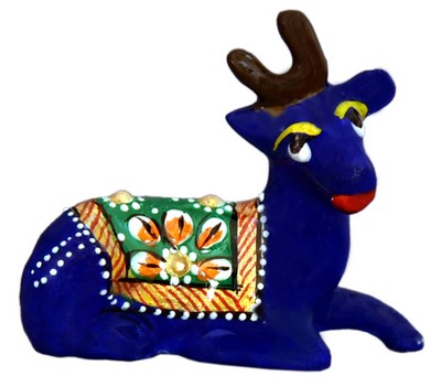 Cerf (statuette métal émaillé, 1.5 pouces, bleu foncé, vert)