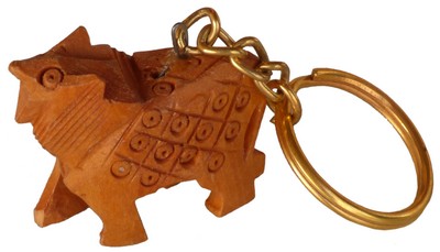 Porte-clés bois, lion (sculp. sur bois, 1 pouce)