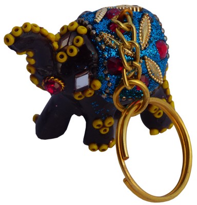 Porte-clés en laque (éléphant, 1 pouce, bleu)