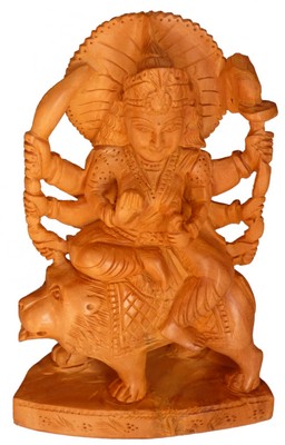 Statuette bois, Durga (sculp. sur bois, 6 pouces)