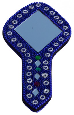 Miroir en laque (billes, losange, 6 pouces, bleu foncé)