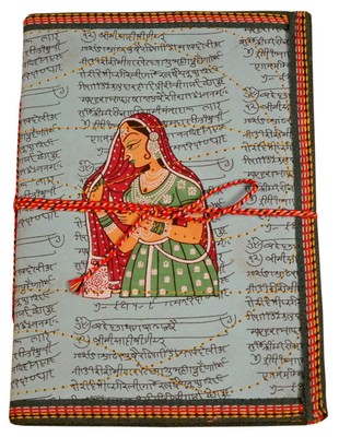 Cahier, motif parchemin sanskrit et princesse (26x16, bleu ciel)