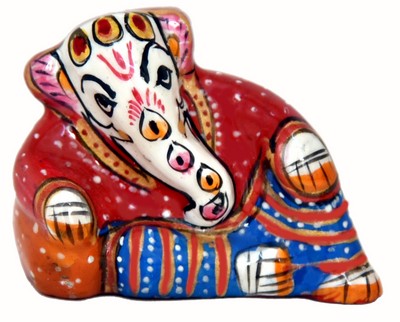 Ganesh allongé (statuette métal émaillé, 1.5 pouces, blanc, rouge)