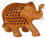 Statuette bois, éléphant (sculp. sur bois, technique du filet, 3 pouces)