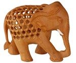 Statuette bois, éléphant (sculp. sur bois, technique du filet, 3 pouces)