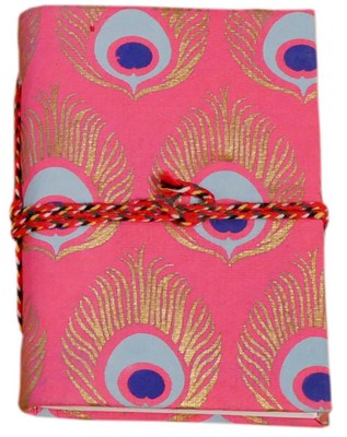 Cahier, motif plume de paon (10x8, rose)