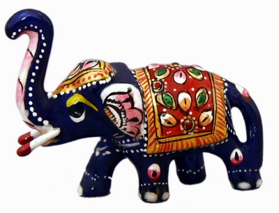Éléphant (statuette métal émaillé, 1.5 pouces, bleu foncé, rouge)