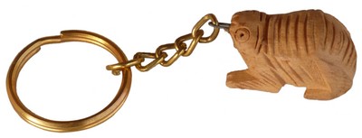 Porte-clés bois, grenouille (sculp. sur bois, 1 pouce)