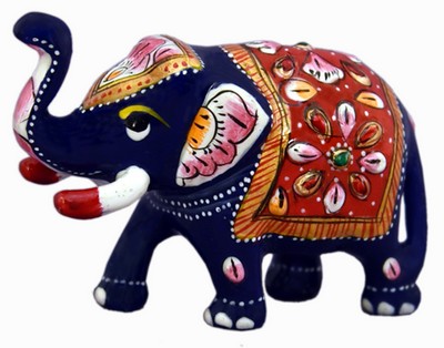 Éléphant (statuette métal émaillé, 2 pouces, bleu foncé, rouge)