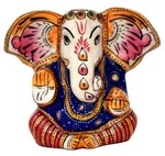 Ganesh Lambakarna (statuette métal émaillé, 3 pouces, blanc, bleu foncé)