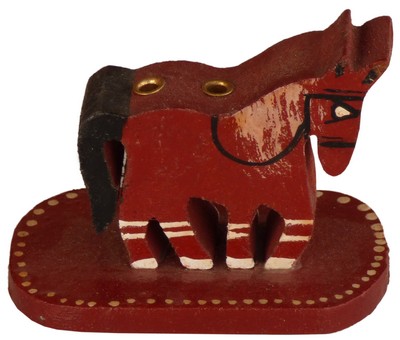 Porte encens bois, cheval (sculp. sur bois peinte sur socle, 2 pouces, marron)