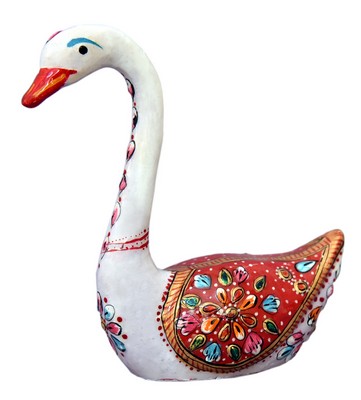 Cygne (statuette métal émaillé, 5 pouces, blanc, rouge)