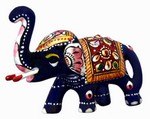 Éléphant (statuette métal émaillé, 1.5 pouces, bleu foncé, bordeaux)