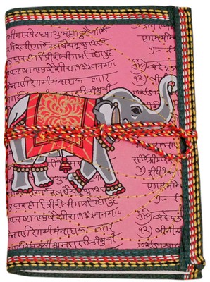 Cahier, motif parchemin sanskrit et éléphant (15x10, rose)
