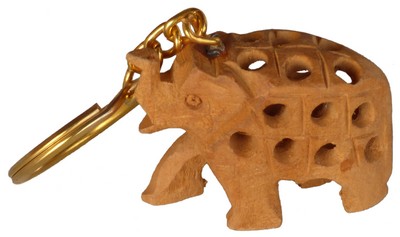 Porte-clés bois, éléphant (sculp. sur bois, technique du filet, 1 pouce)