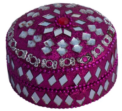 Boite en laque (paillettes, rond, 3 pouces, fushia)