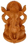 Statuette bois, Ganesh (sculp. sur bois, 6 pouces)