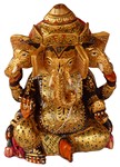 Statuette bois, Ganesh (sculp. sur bois peinte, 6 pouces, jaune)
