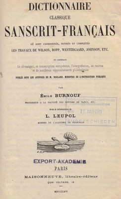 [Sanskrit] Dictionnaire classique sanskrit-français (par BURNOUF) [OCCASION]