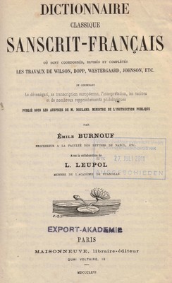 [Sanskrit] Dictionnaire classique sanskrit-français (par BURNOUF) [OCCASION]