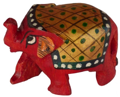 Statuette bois, éléphant (sculp. sur bois peinte, 1 pouce, rouge)