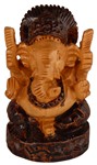 Statuette bois, Ganesh (sculp. sur bois vernis, 2.5 pouces)