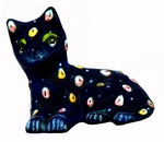 Chat couché (statuette métal émaillé, 2.5 pouces, bleu foncé)