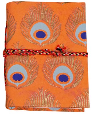 Cahier, motif plume de paon (10x8, orange)