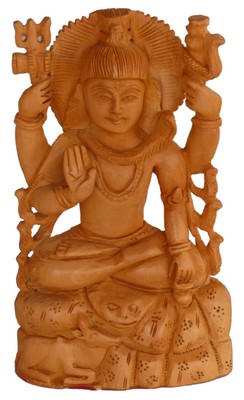 Statuette bois, Shiva (sculp. sur bois, 6 pouces)