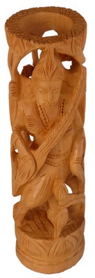 Statuette bois, Saraswati (sculp. sur bois, 6 pouces)