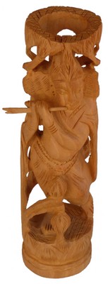 Statuette bois, Krishna (sculp. sur bois, 6 pouces)