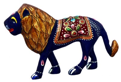 Lion (statuette métal émaillé, 3 pouces, bleu foncé, bordeaux)