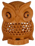 Statuette bois, hibou (sculp. sur bois, technique du filet, 4 pouces)