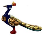 Paon (statuette métal émaillé avec incrustations, 1.5 pouces, bleu foncé, doré)