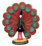 Paon faisant la roue (statuette métal émaillé, 3 pouces, bleu foncé, rouge, vert