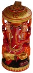 Statuette bois, Ganesh (sculp. sur bois peinte, 8 pouces, rouge)