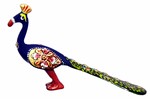 Paon (statuette métal émaillé, 3 pouces, bleu foncé, rouge, doré)