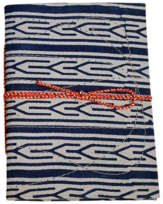 Cahier, couverture tissu et frise bleue (18x13, blanc)