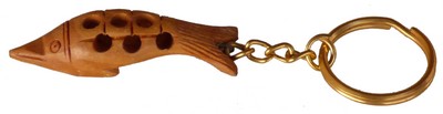 Porte-clés bois, poisson (sculp. sur bois, technique du filet, 1 pouce)