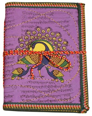 Cahier, motif parchemin sanskrit et paon (18x13, violet)