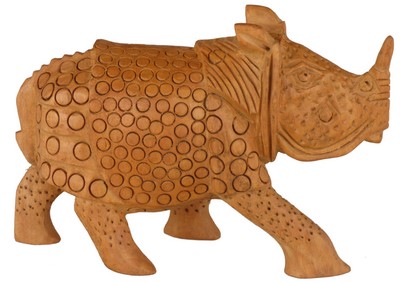Statuette bois, rhinocéros (sculp. sur bois, 3 pouces)