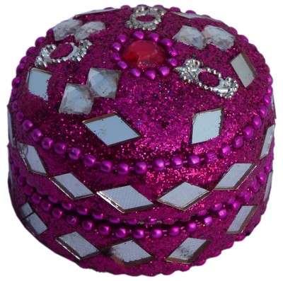 Boite en laque (paillettes, rond, 1.5 pouces, fushia)