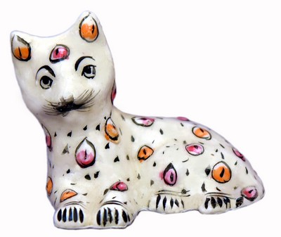 Chat couché (statuette métal émaillé, 2.5 pouces, blanc)