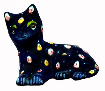 Chat couché (statuette métal émaillé, 2.5 pouces, bleu foncé)