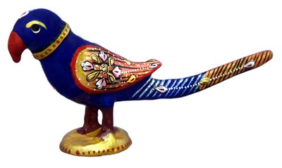 Perroquet (statuette métal émaillé, 3 pouces, bleu foncé, rouge)