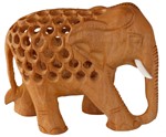 Statuette bois, éléphant (sculp. sur bois, technique du filet, 2.5 pouces)