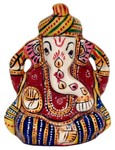 Ganesh avec un turban (statuette métal émaillé, 2.5 pouces, blanc, rouge)