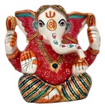 Ganesh Lambakarna (statuette métal émaillé, 4 pouces, blanc, rouge)