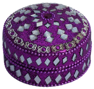 Boite en laque (paillettes, rond, 3 pouces, violet)