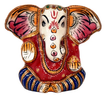 Ganesh Lambakarna (statuette métal émaillé, 3 pouces, blanc, rouge)